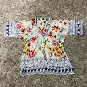 Johnny Was floral silk tie waist tunic